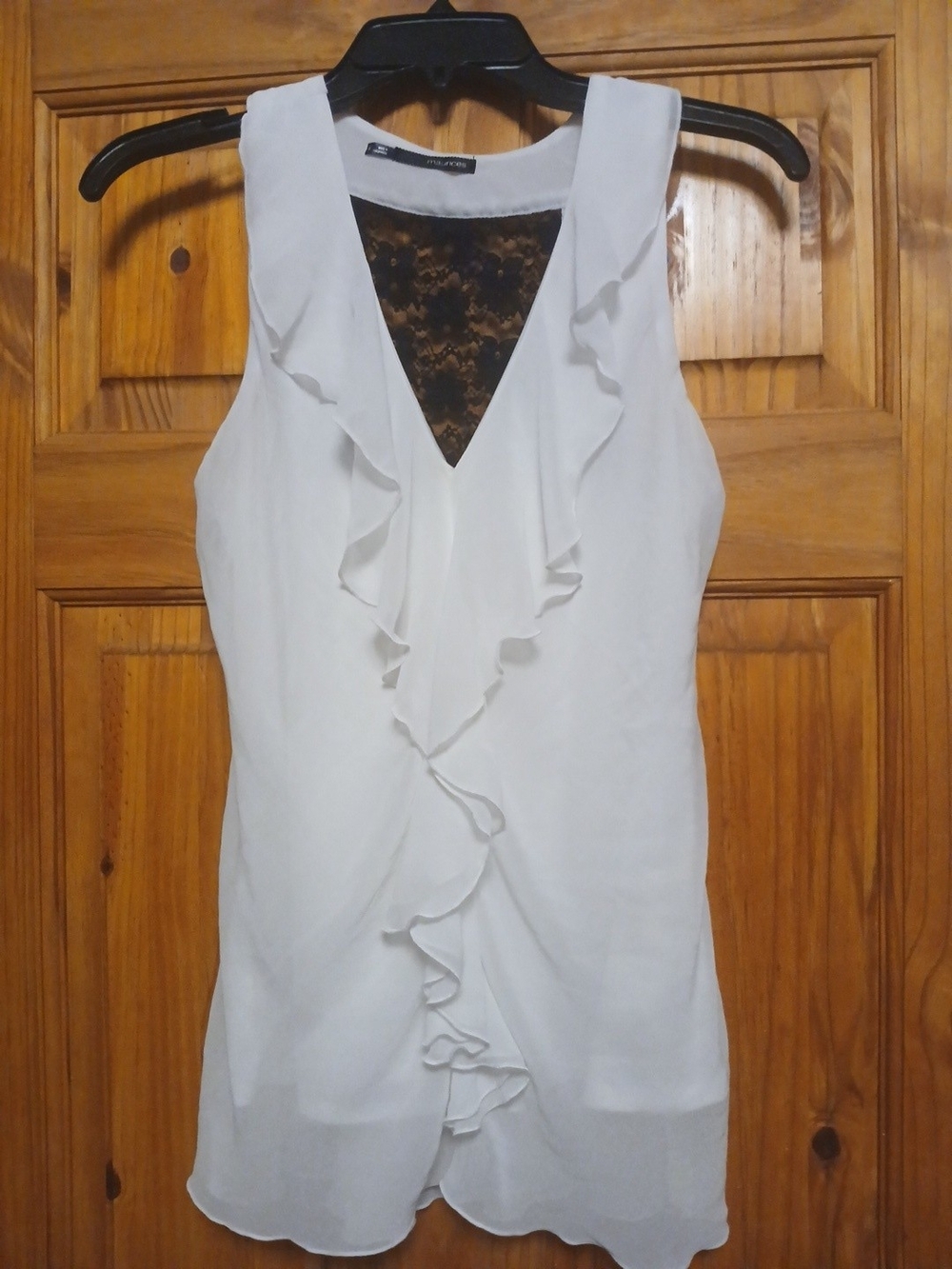Maurices White Ruffle V-Neck Camisole with Black Lace Back